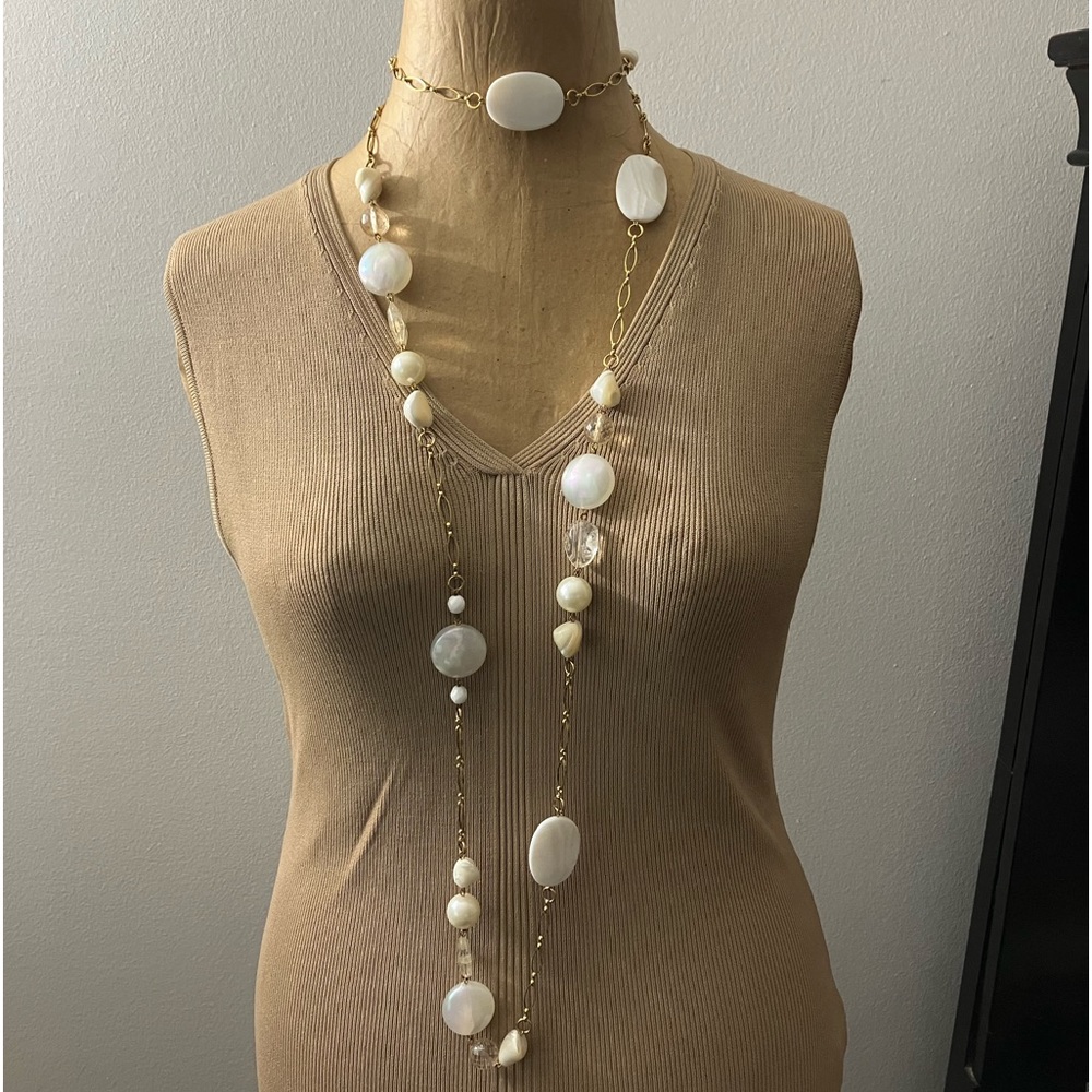 Mother of Pearl Rock Crystal Quartz Abalone Shell Beads Strands Yochi NY 29”